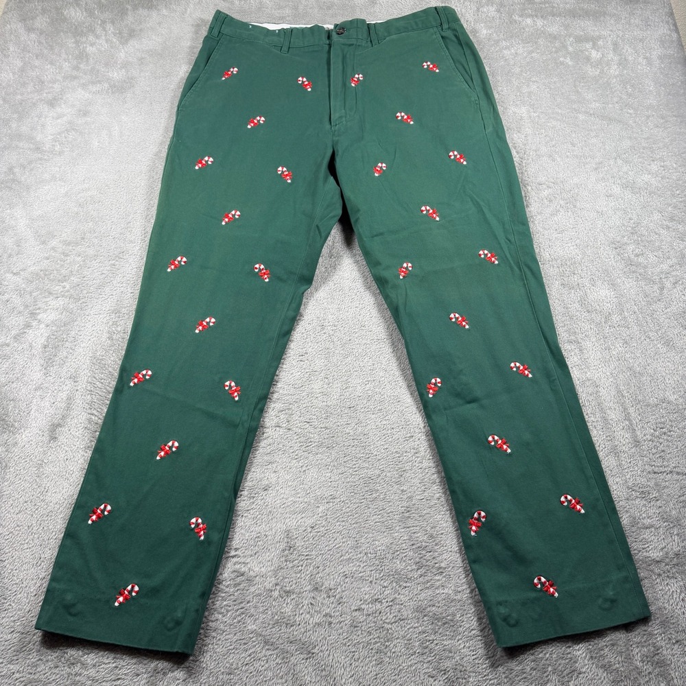 Castaway Nantucket Island Chino Pants Mens 34 Green AOP Candy Cane Holiday